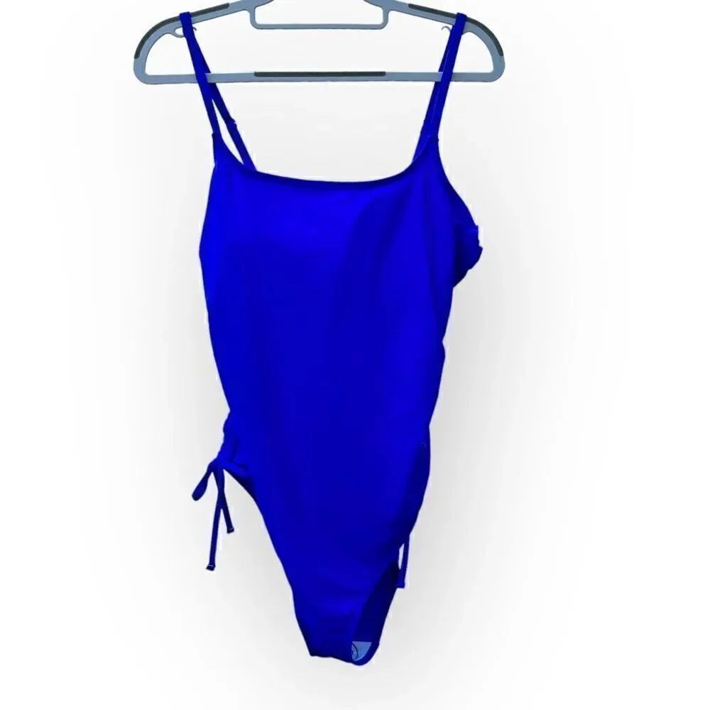 NWOT blue one piece bathing swimsuit ruched sides adjustable straps size XL